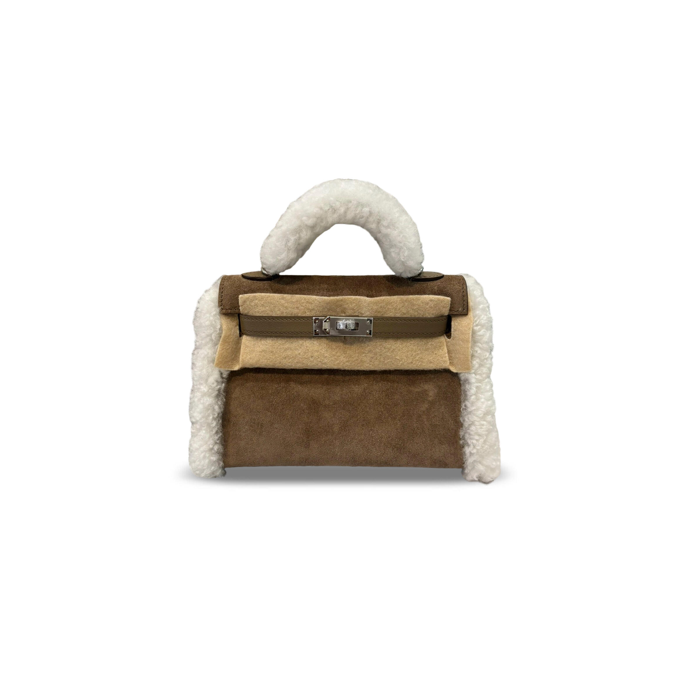HERMES MINI KELLY TEDDY SHEARLING PALLADIUM HARDWARE (19*12*5.5cm)